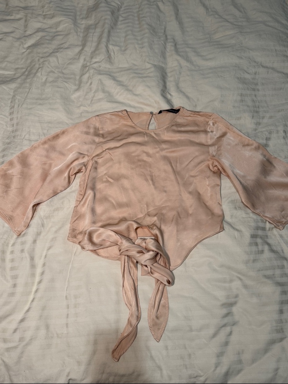 Zara Dusty Pink Tie-Front Long Sleeve Blouse